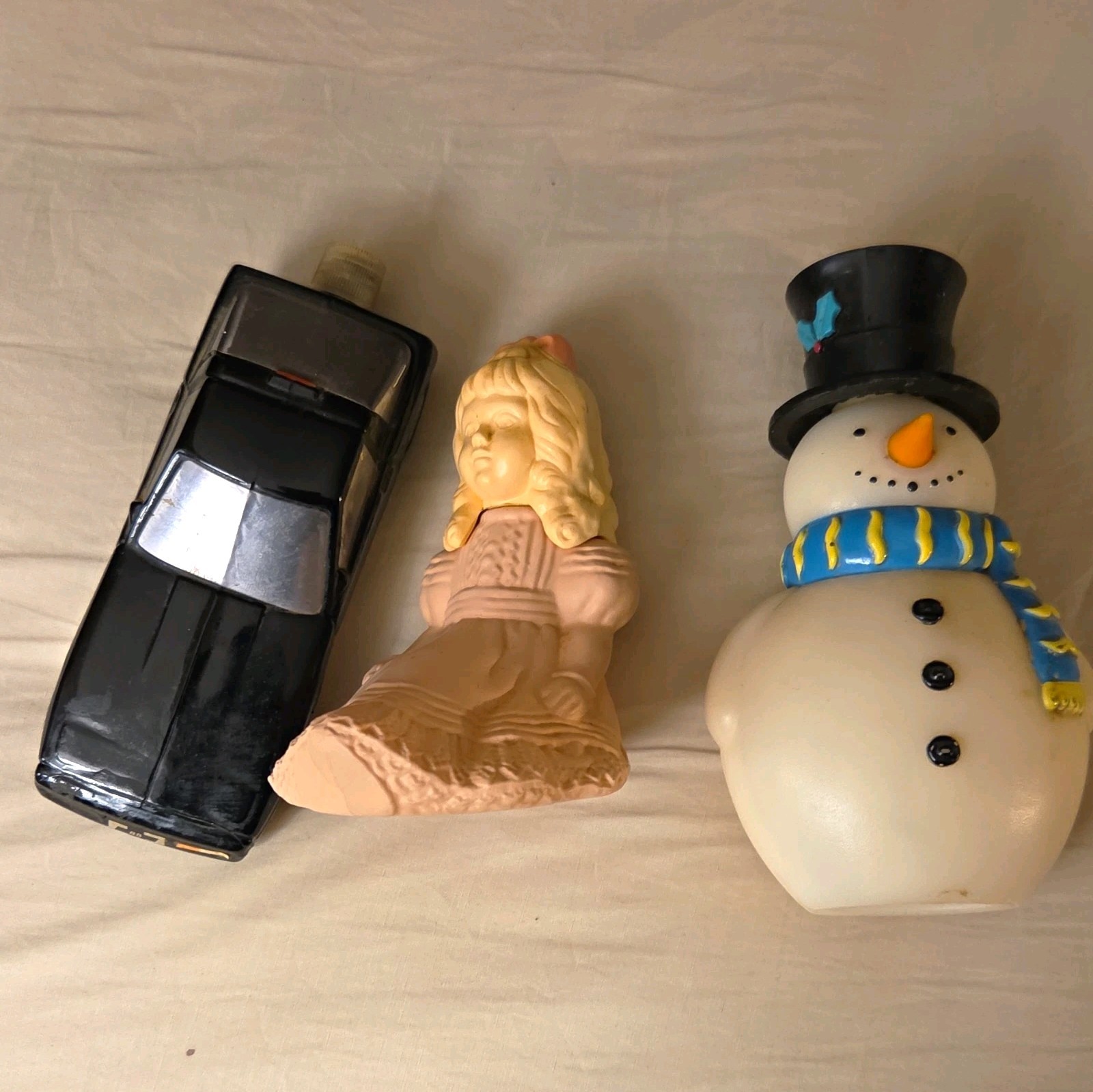 Avon Novelty Perfume Bottle Lot: Wild Country Car, Precious Priscilla, Snowman