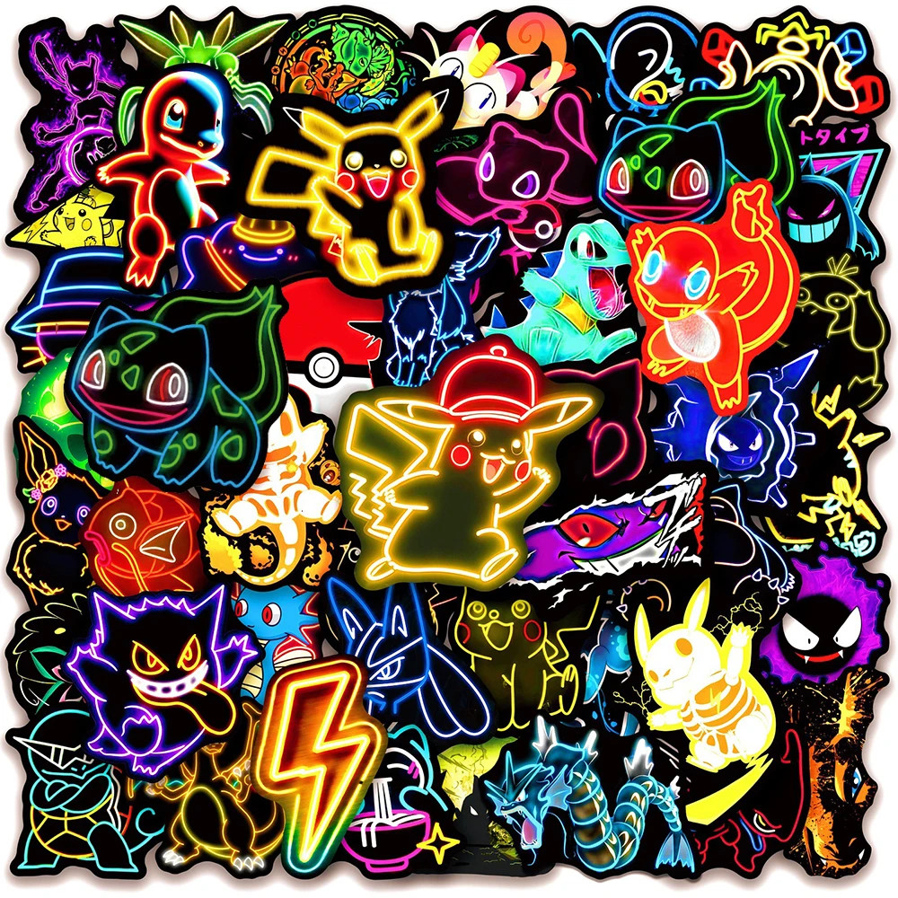 Pokemon Stickers 100 Pack Pack Glossy Neon Decal Sticker Bulk Bundle x2 50 Packs