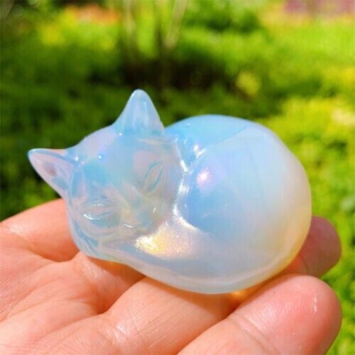2.3'' Natural Crystal Mineral Specimen Opal Hand-Carved Exquisite Cat Healing