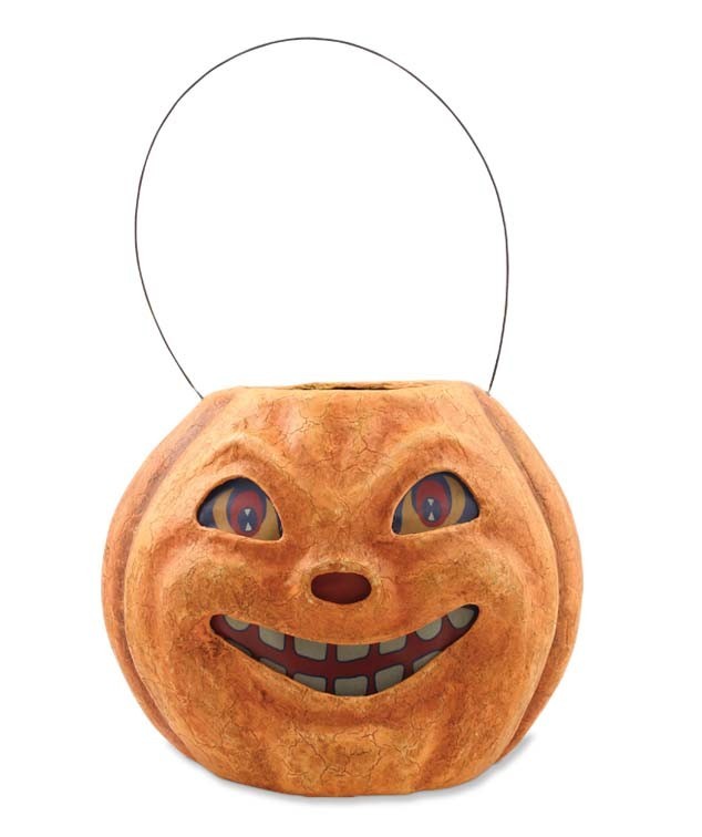 Large Vintage Pumpkin Paper Mache Bucket - Bethany Lowe TJ2410