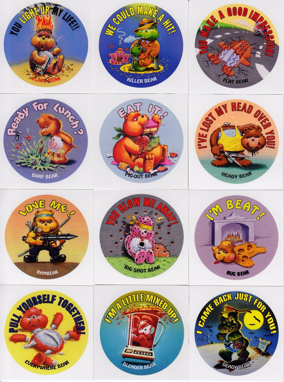 GARBAGE PAIL KIDS PRIME SLIME TRASHY TV APPLE PIE COMPLETE GROSS BEARS SET 12/12