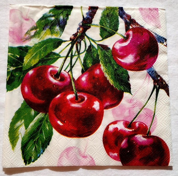 VIBRANT CHERRIES CHERRY ON BRANCH  ~ 2 INDIVIDUAL Luncheon Decoupage Napkins