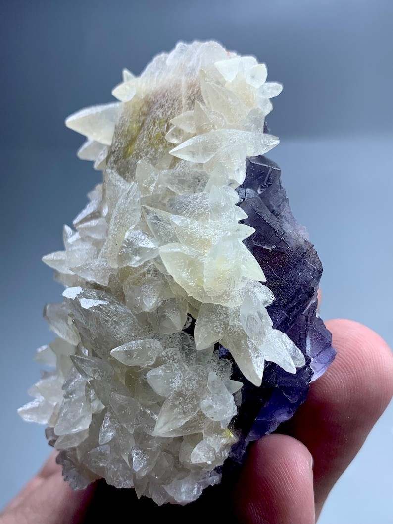 Natural Blue Cubic Fluorite with Calcite - Raw Stone -Pakistan Mineral - 186 Grm