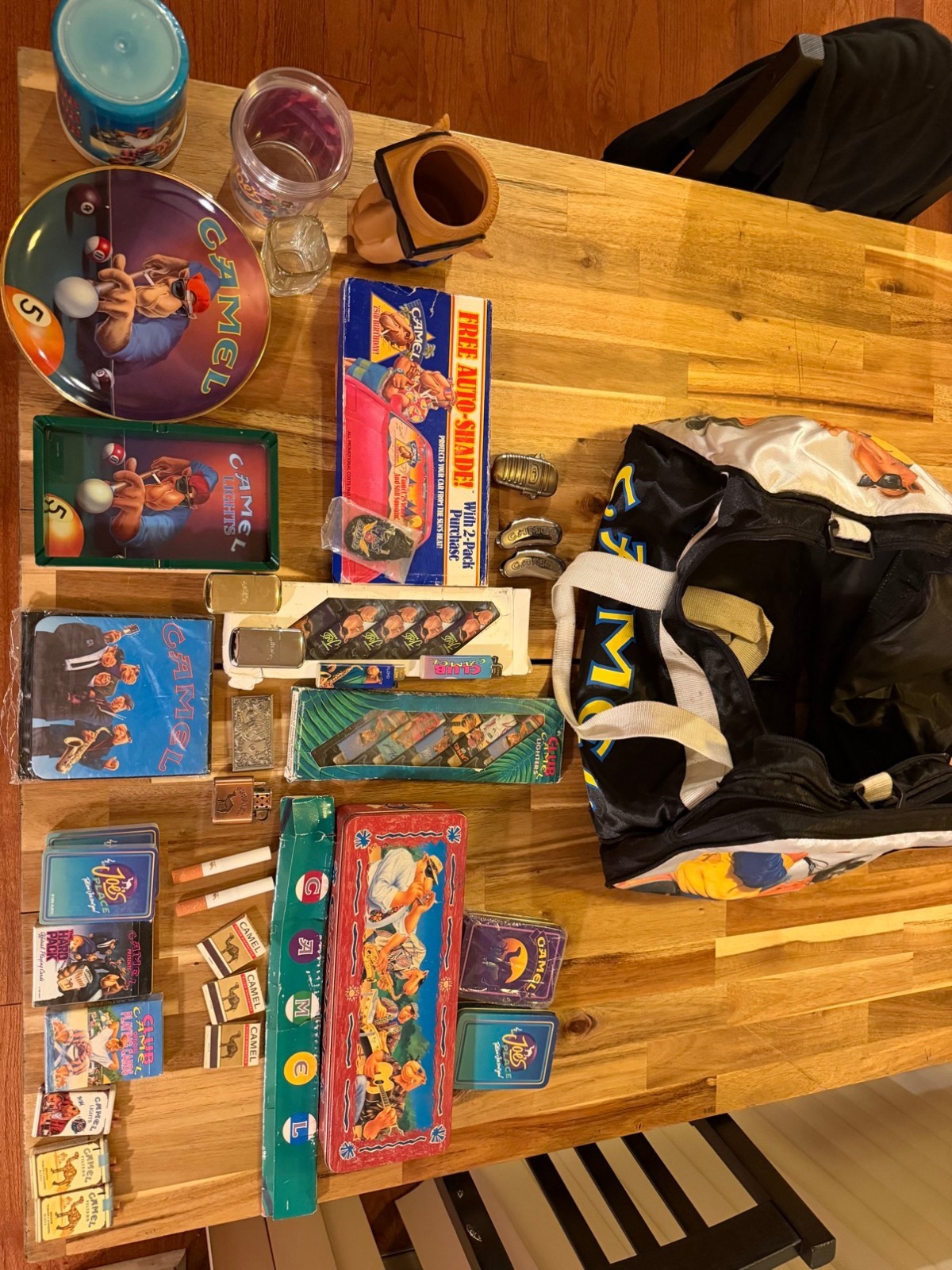 Huge Vintage Joe Camel Memorabilia Lot 30+ Pcs Lighters Tins Plate Duffel 90s