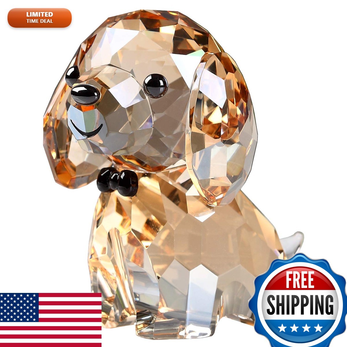 DOJOZ Crystal Dog Puppy Gold Figurine