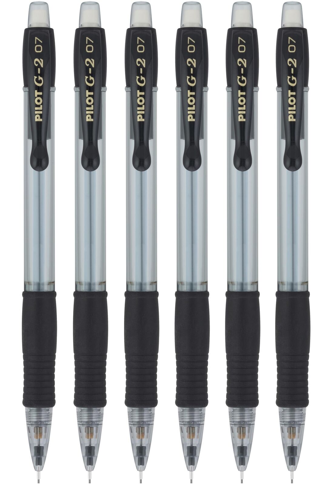 Pilot G2 Mechanical Pencils, 0.7mm HB Lead, Black/Clear Barrels, 6 Pack
