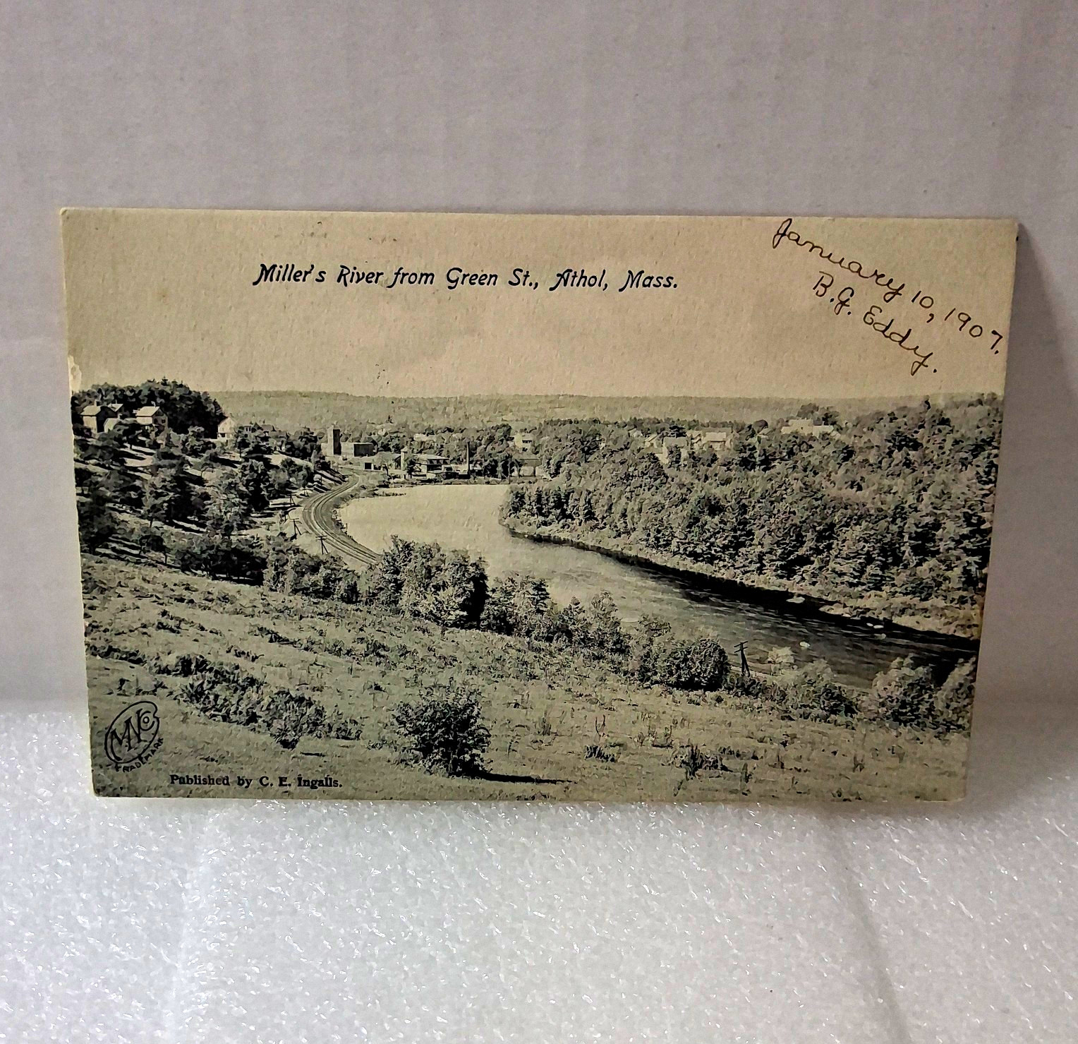 C. E. Ingalls 1907 Athol MA Miller's River Green St RPPC Postcard Posted