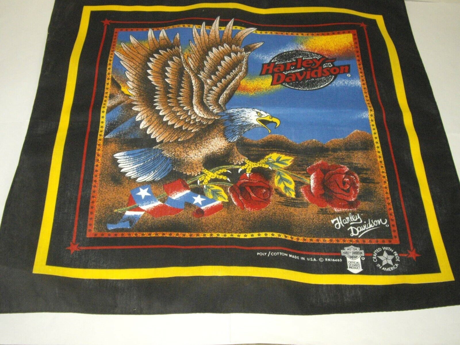 VNT 90's Harley-Davidson Bandana Great Graphics Eagle Roses Patriotic NEW USA