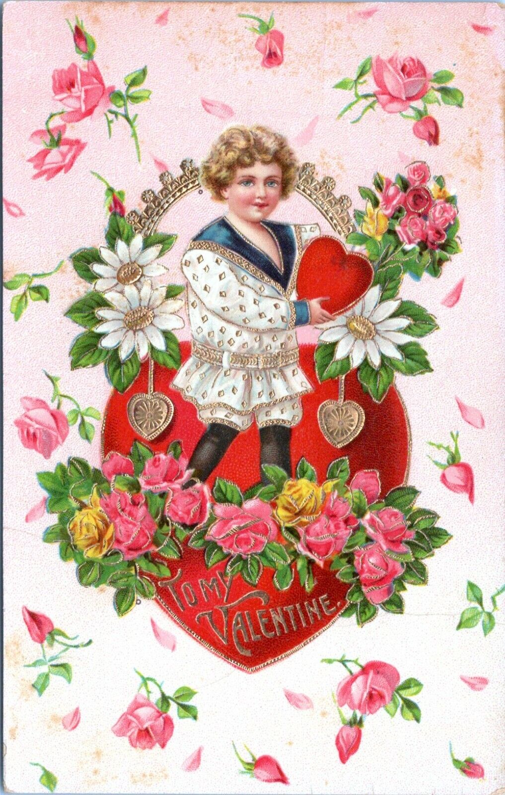 1910 Antque Valentines Day Postcard Pretty Girl Embossed Gilded Germany IG