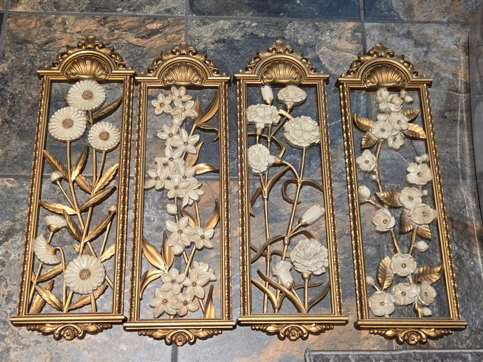 Vintage 4 Season Floral Plaque Set Dart HOMCO Hollywood Regency Syroco Beautiful