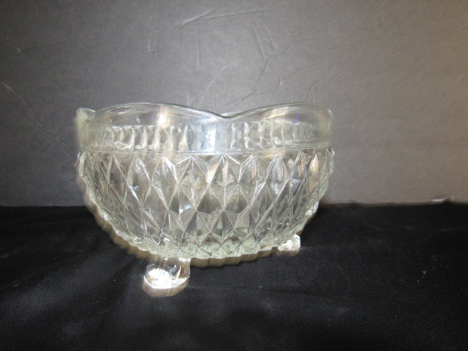 Vintage Indiana Glass Diamond Point Footed Bowl With Scalloped Rim