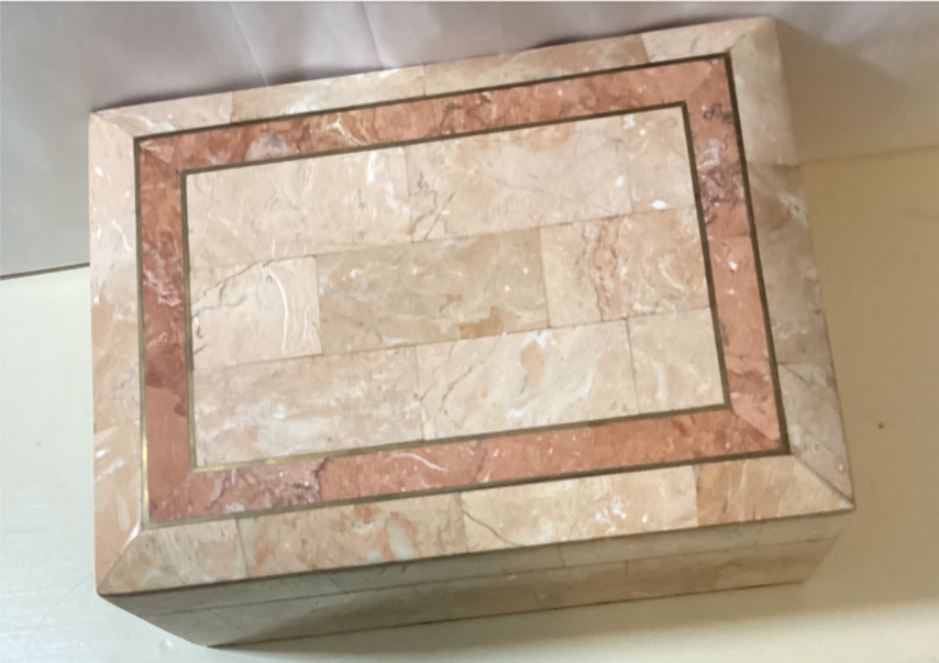 Vintage Maitland Smith Box Tessellated Marble Brass Inlay Wood Trinket Box. 5x7.