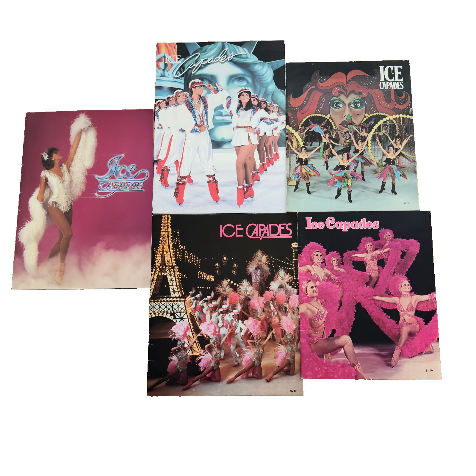 Vintage Ice Capades Souvenir Programs Lot 5 1970s 1980s With Ticket Stubs
