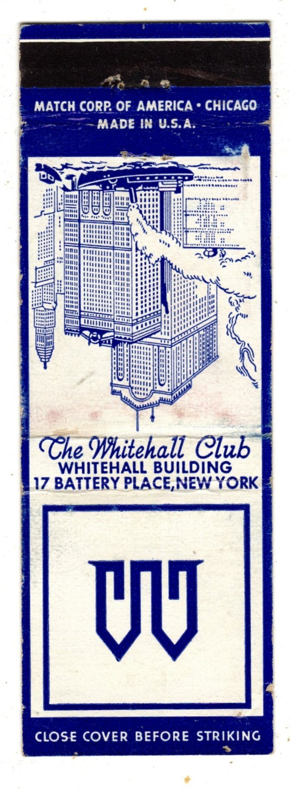 THE WHITEHALL CLUB matchbook matchcover - VINTAGE NYC, NEW YORK