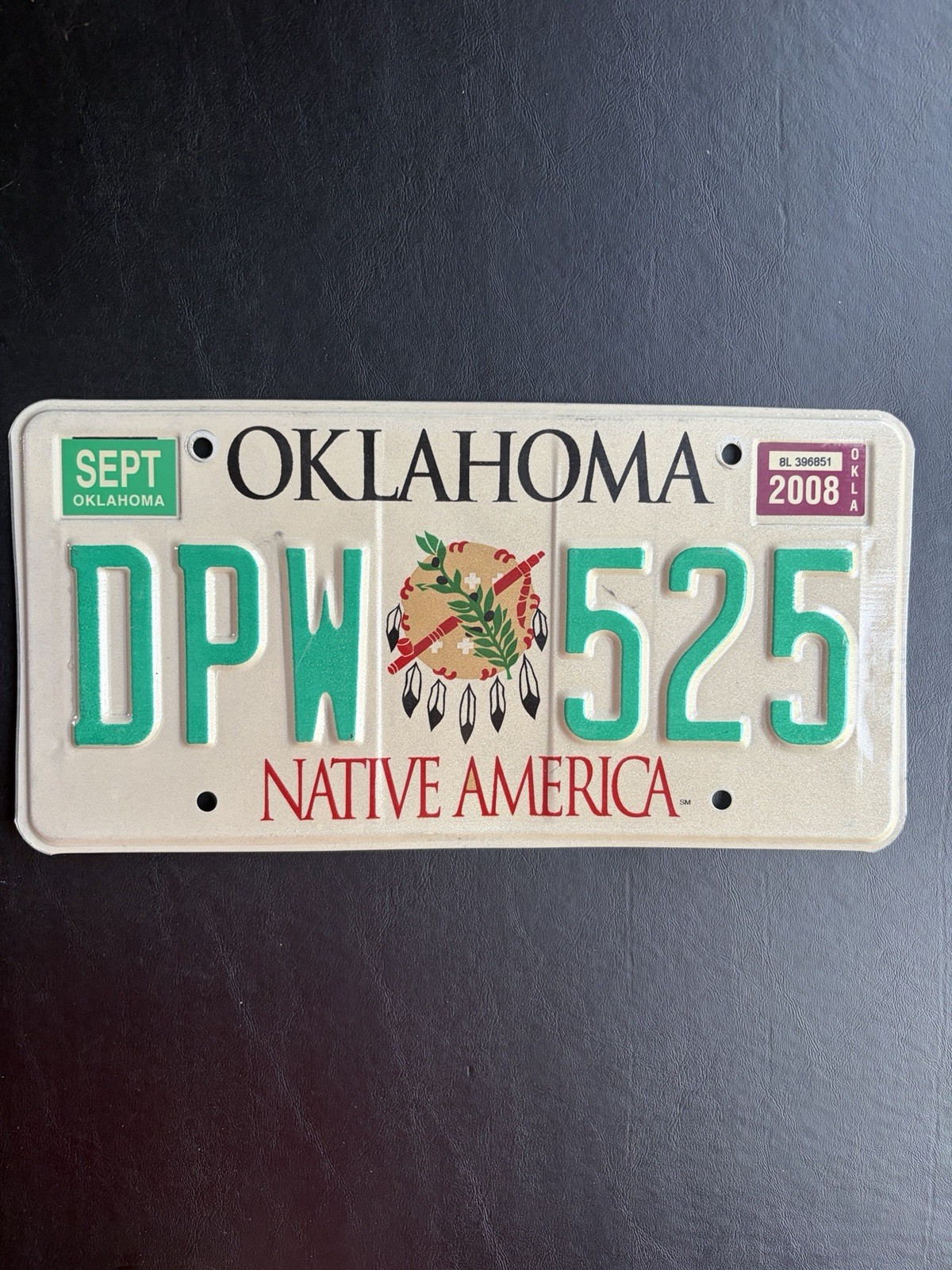 2008 Oklahoma License Plate DPW - 525 Native America Base 