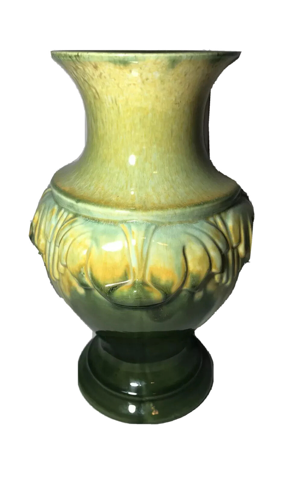 Vintage Royal Haeger Pottery VASE Deco Style Green Yellows Crazing Old Mcm