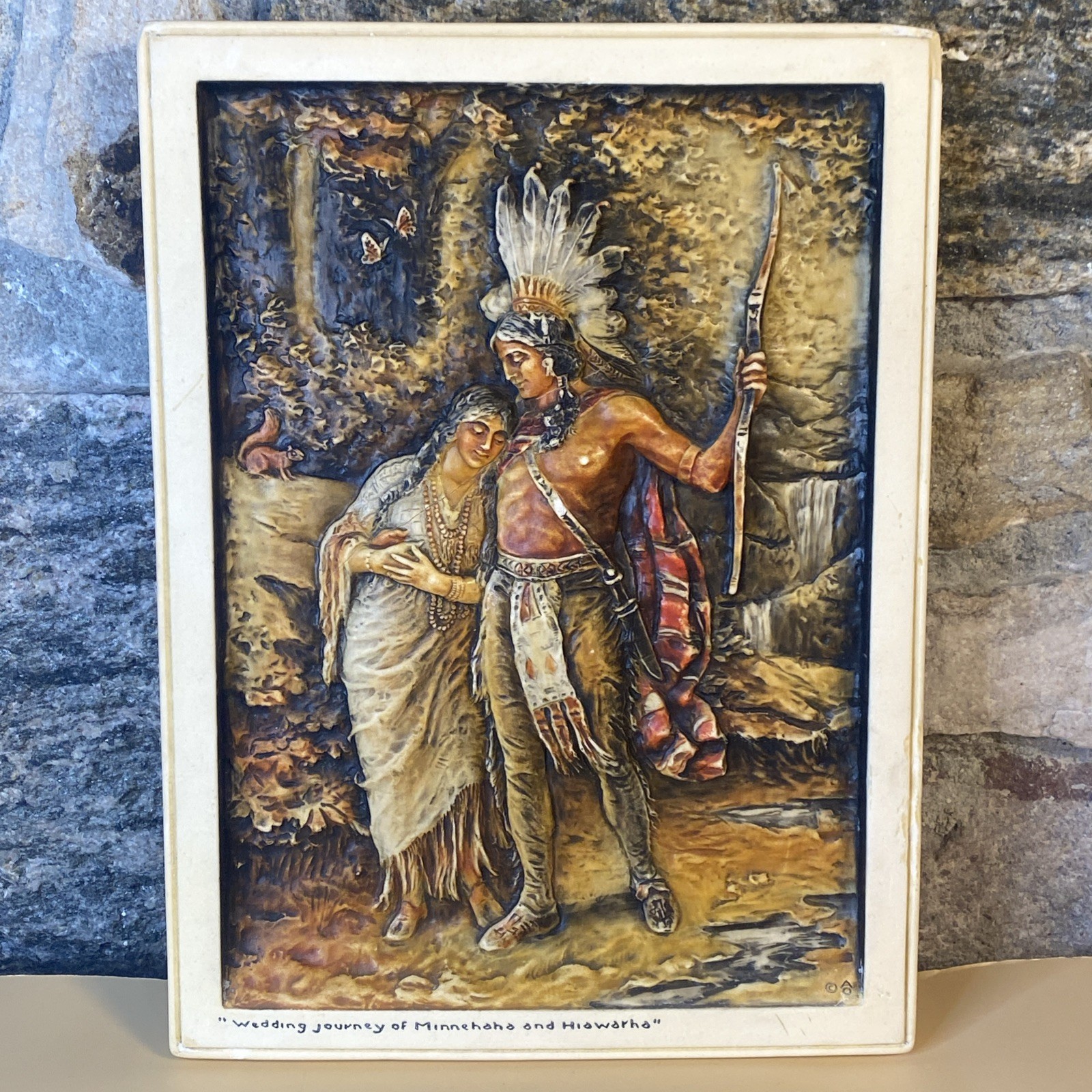 OSBORNE PLAQUE IVOREX WEDDING JOURNEY OF MINNEHAHA AND HIAWATHA Native American