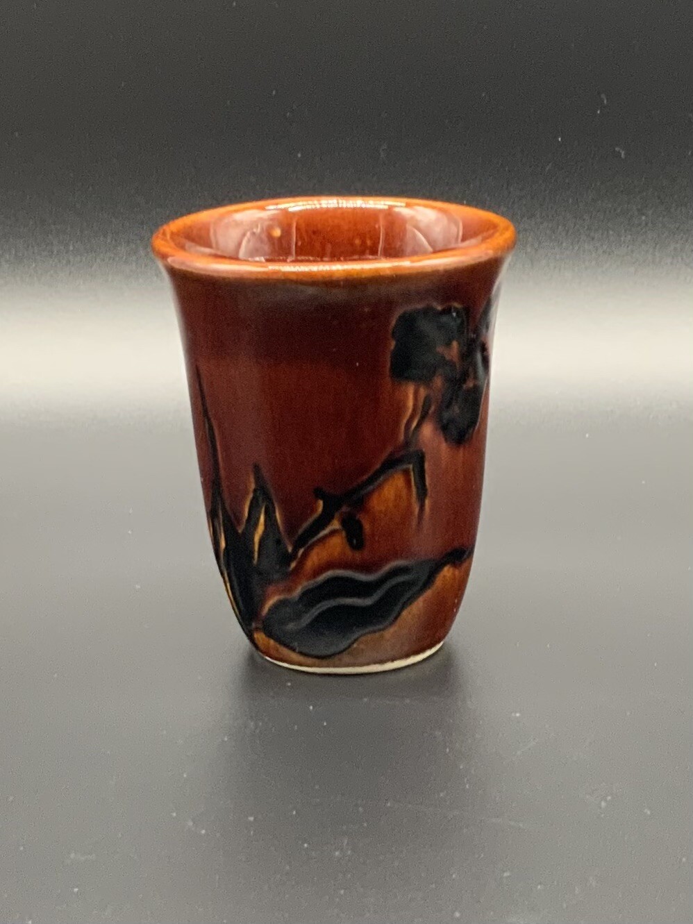 Brown Glaze Haeger Small Vase Carved Iris Minimalist
