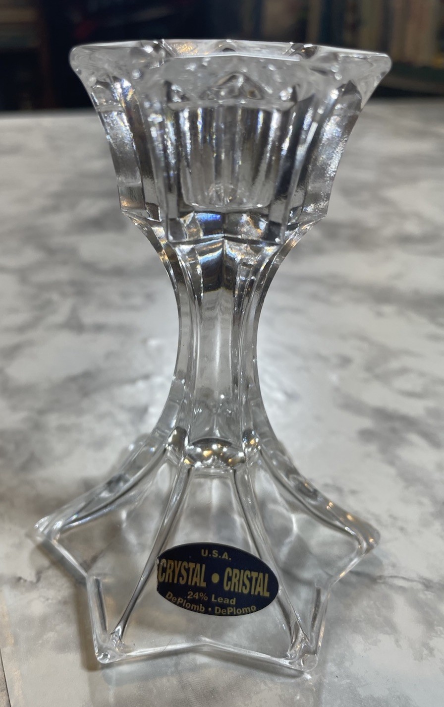 Deplomb Clear Crystal Candle Holder 24% Lead Crystal Candlestick Made In USA