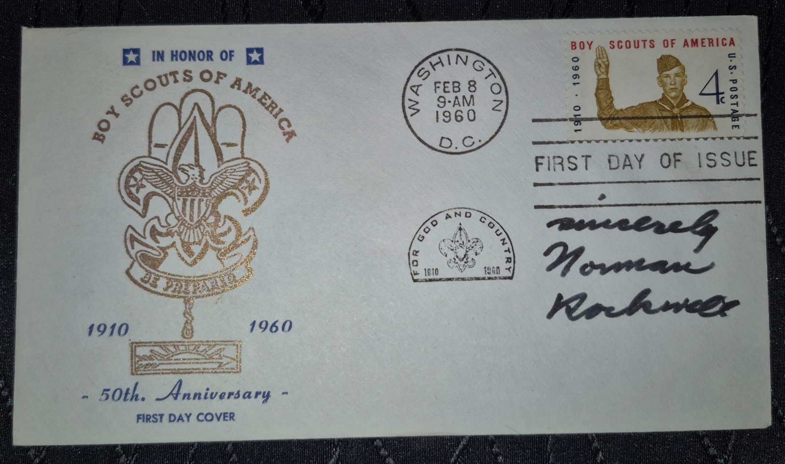 NORMAN ROCKWELL SIGNED 1960 Boy Scouts of America BSA 50th Anniversary FDC #1145