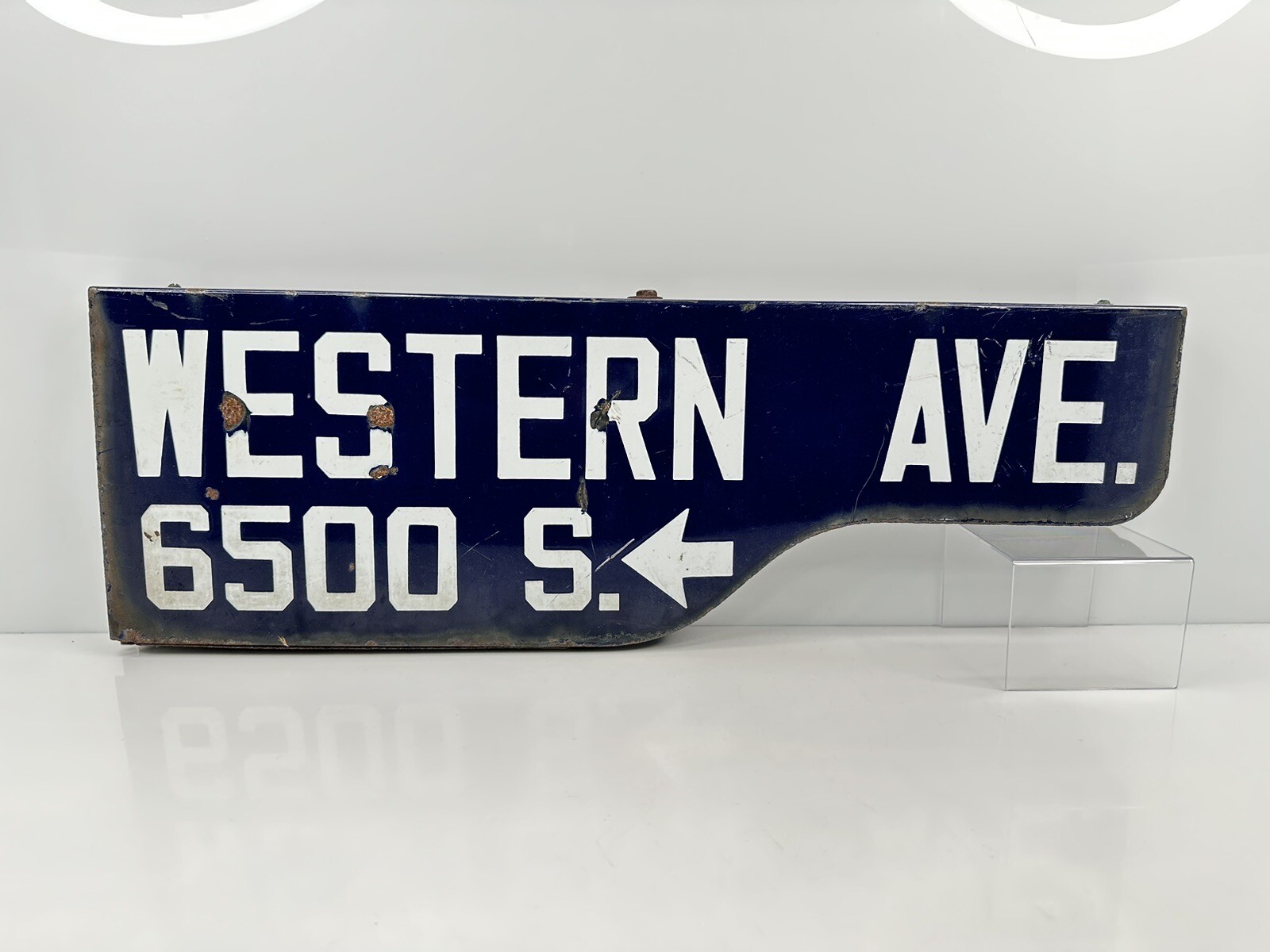 Rare Vintage 1946-62 Los Angeles Shotgun Street Sign Western Ave 6500 S Blue USA