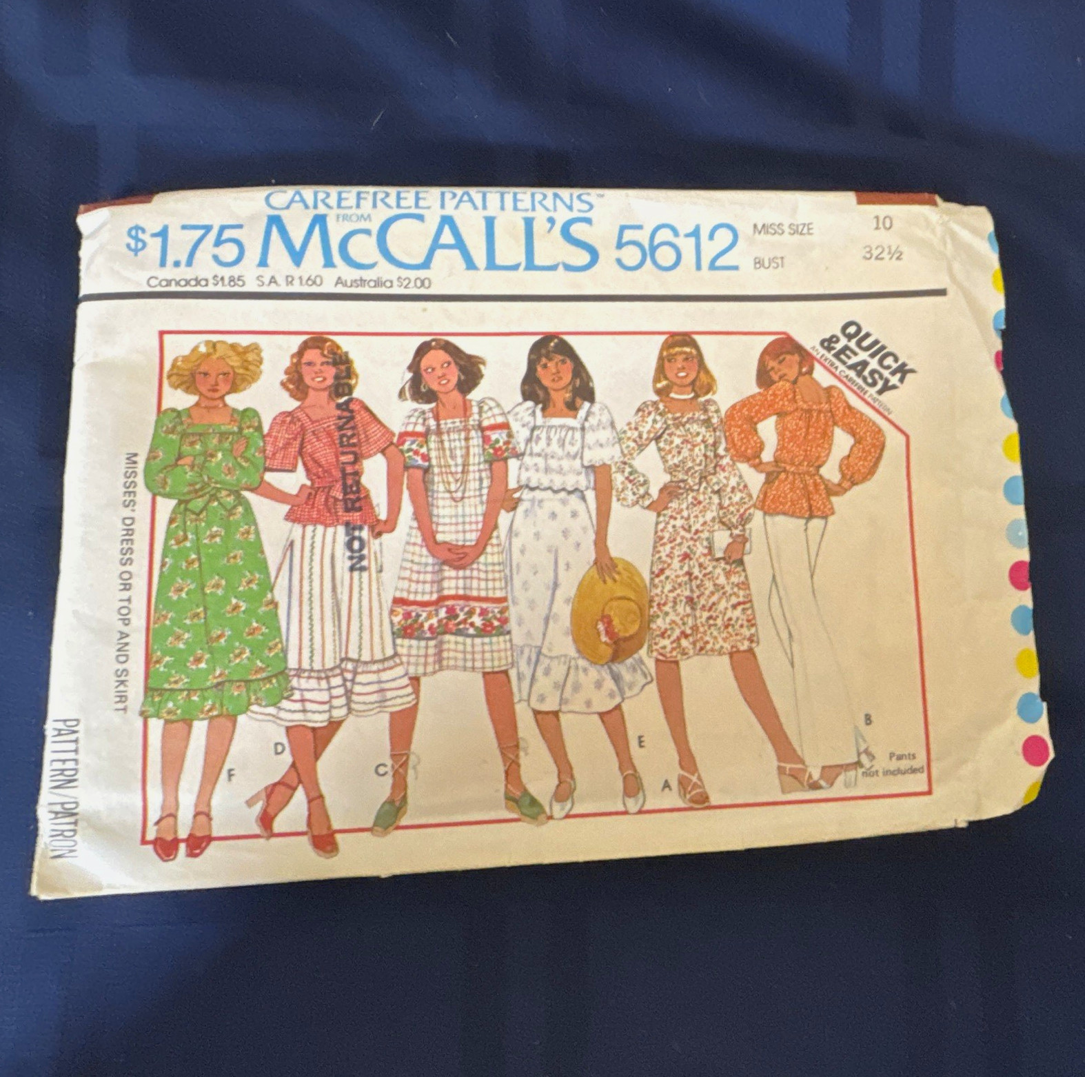 McCall\'s 5612 Vintage Original 1977 Dress Sewing Pattern sz10 new uncut FF McCall\'s 5612 Vintage Original 1977 Dress Sewing Pattern sz10 new uncut FF