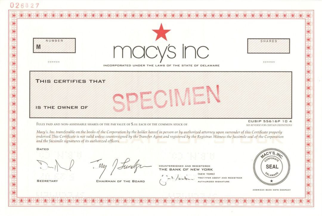 Macy's Inc. - dated 2007 Specimen Stock Certificate - Previously Federated Depar