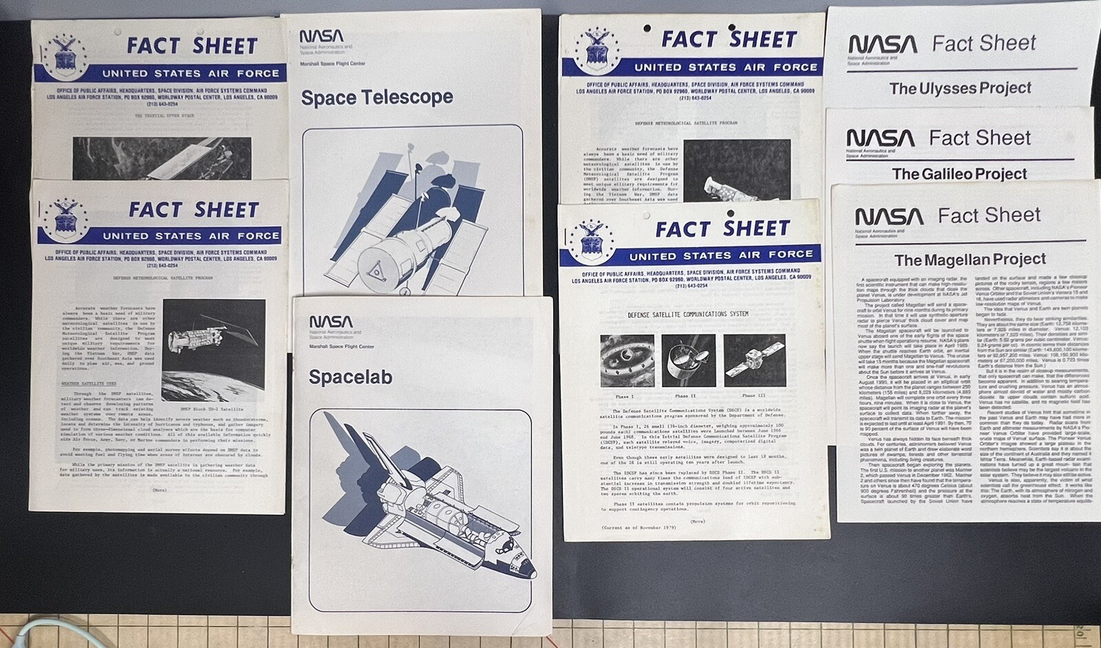 NASA Fact Sheets Briefs Information Lot 1970s-80s Spacelab Space Telescope