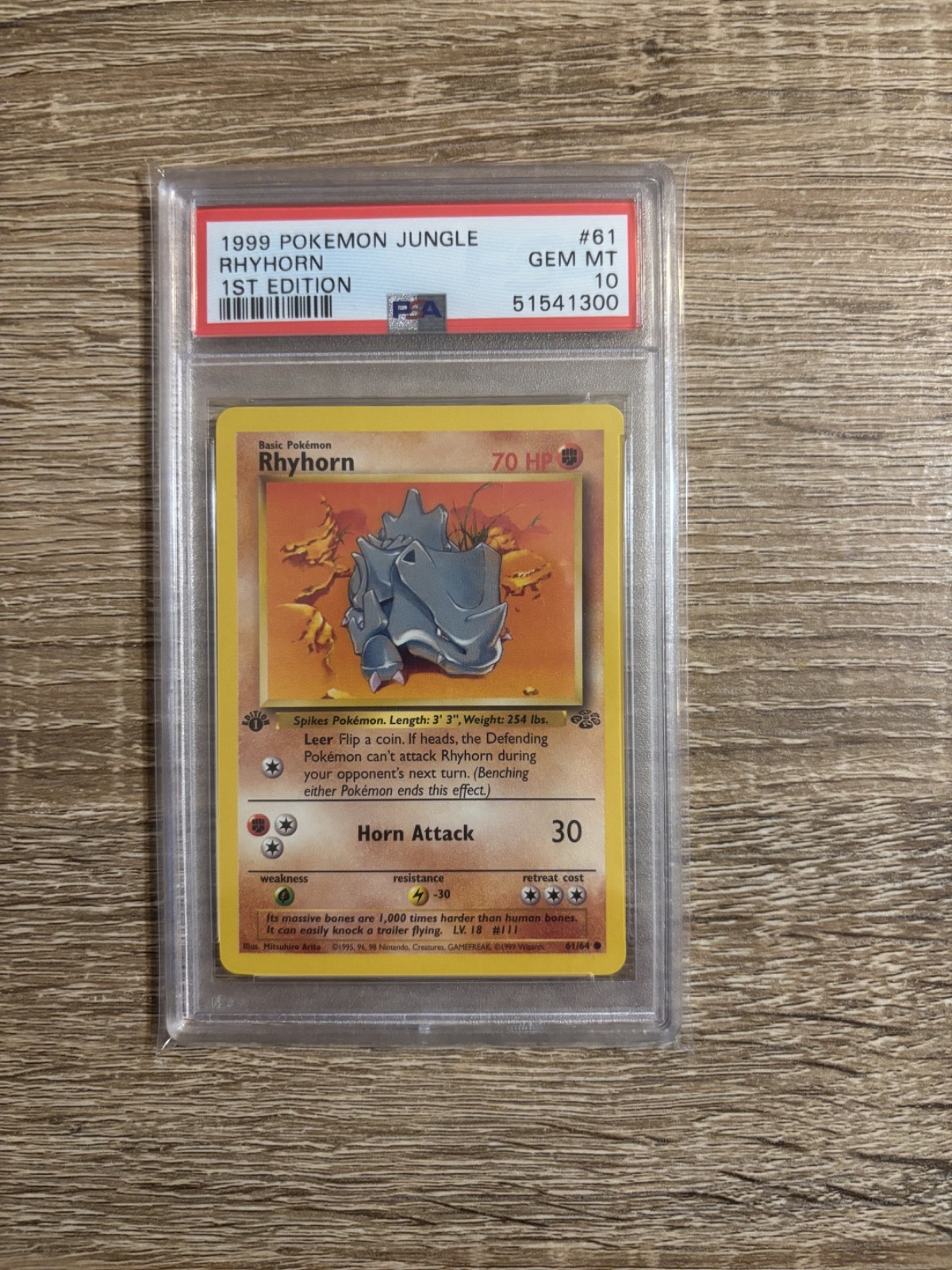 1999 PSA 10 1st Edition Rhyhorn 61/64 Jungle Pokemon TCG First Edition