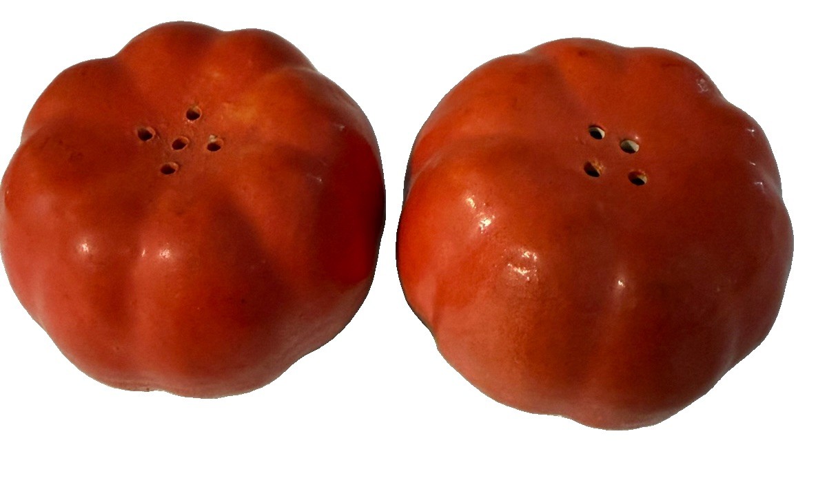 Vintage Japan Tomato Salt Pepper Shakers Ceramic Red Cork Stoppers MCM
