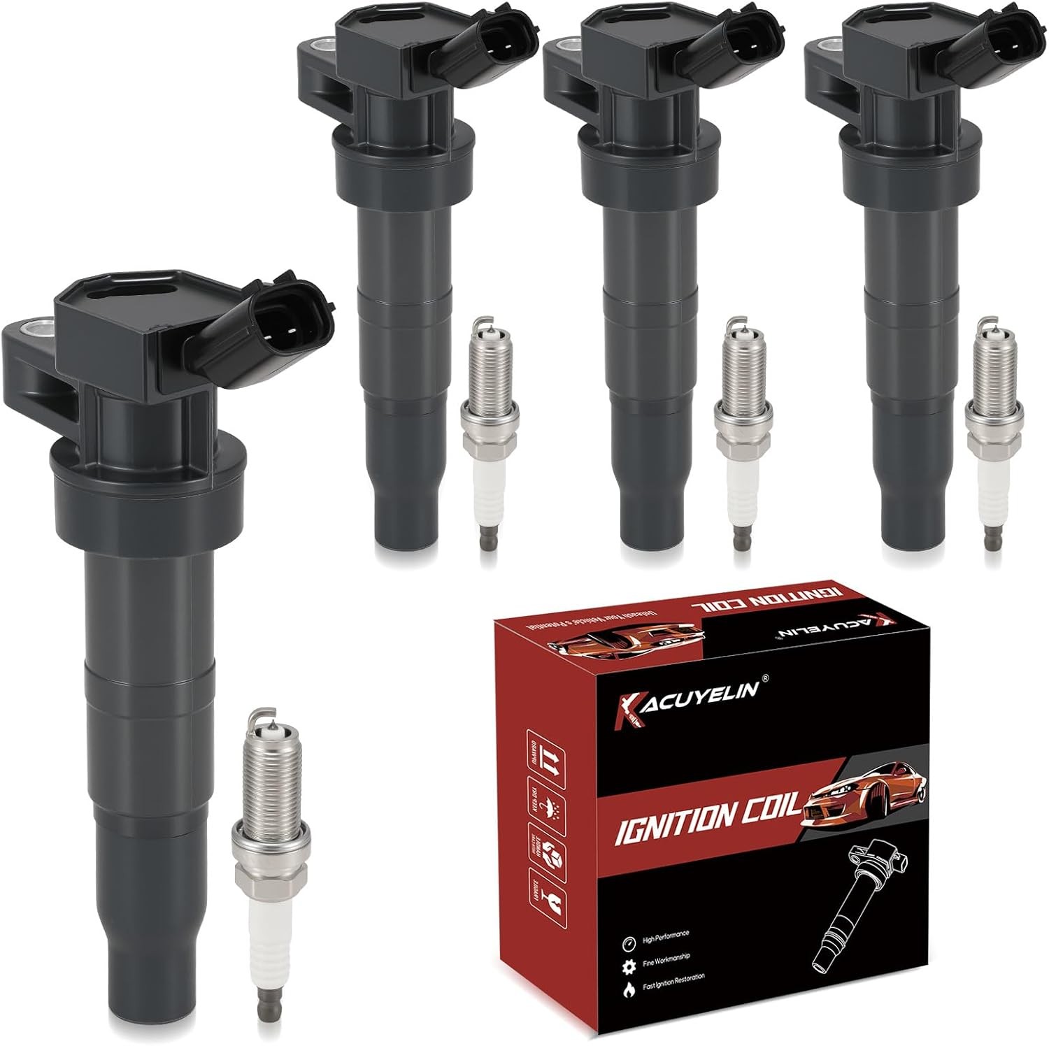 UF611 Ignition Coil Pack and Iridium Spark Plugs Set of 4 Compatible with Kia