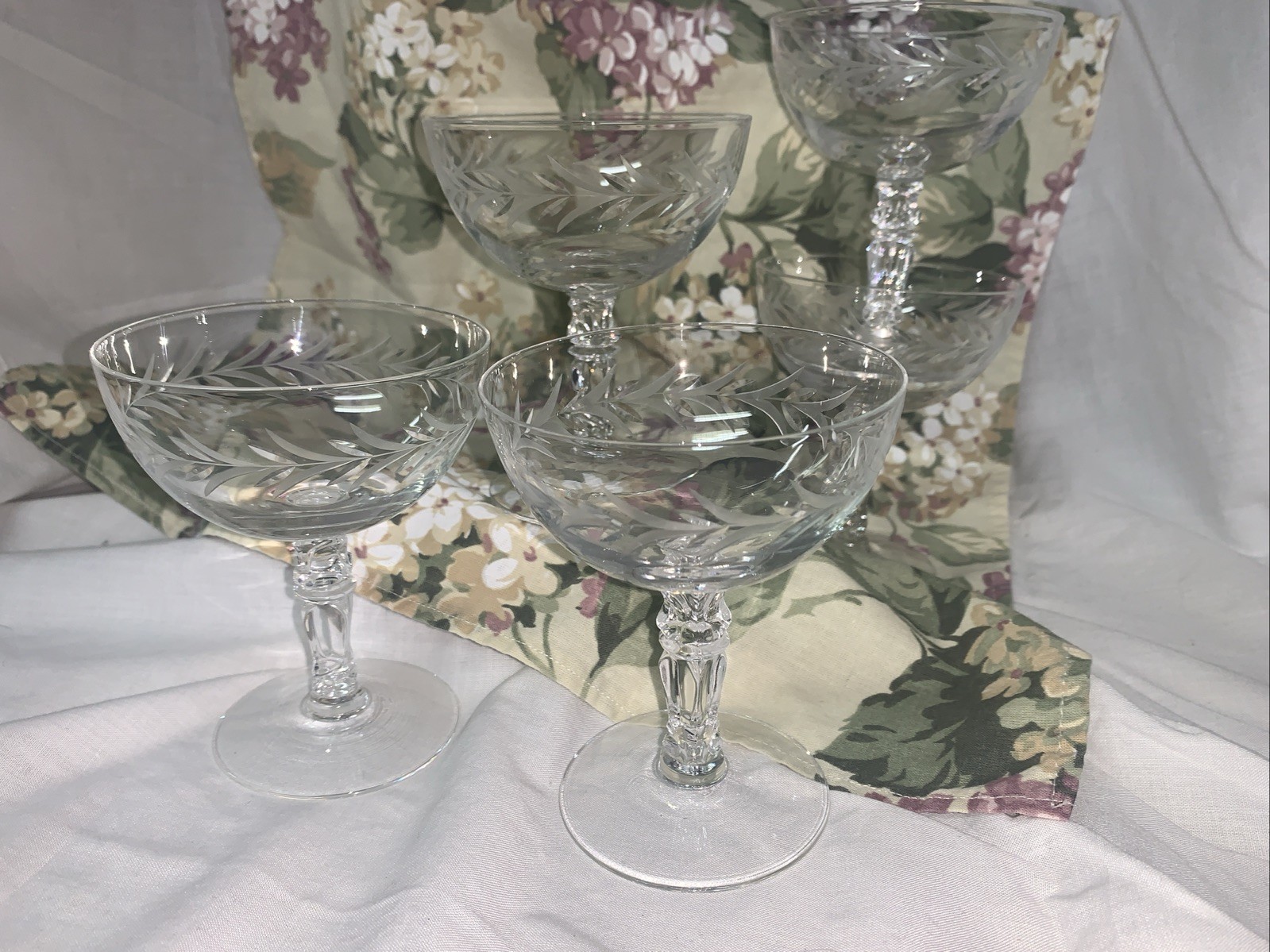 Fostoria Holly Sherbet/Coupe Glasses Set Of 5 From 1946