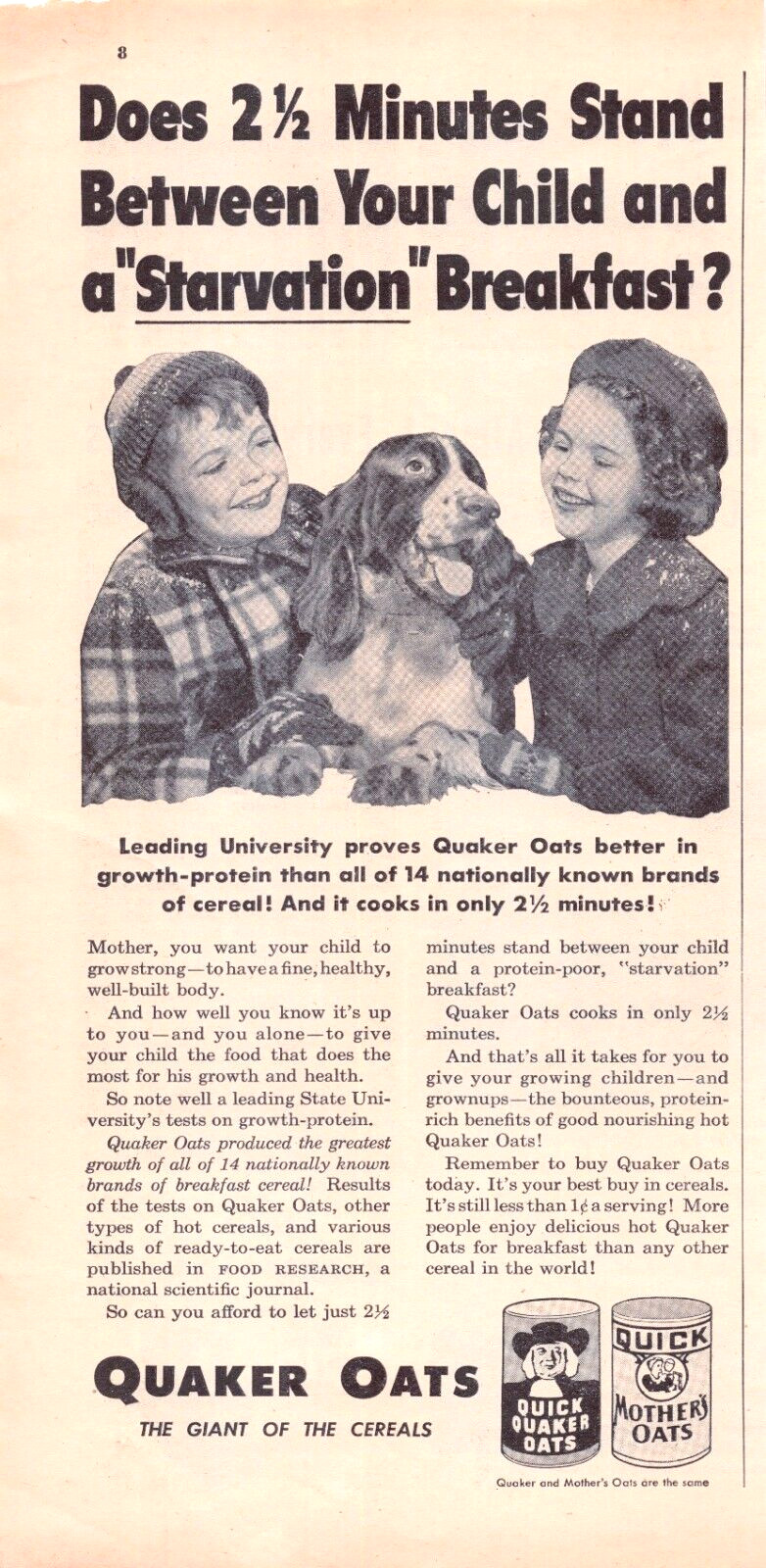 Quaker Oats Mother\'s Oats The Giant Of The Cereals Better Vtg Magazine Print Ad