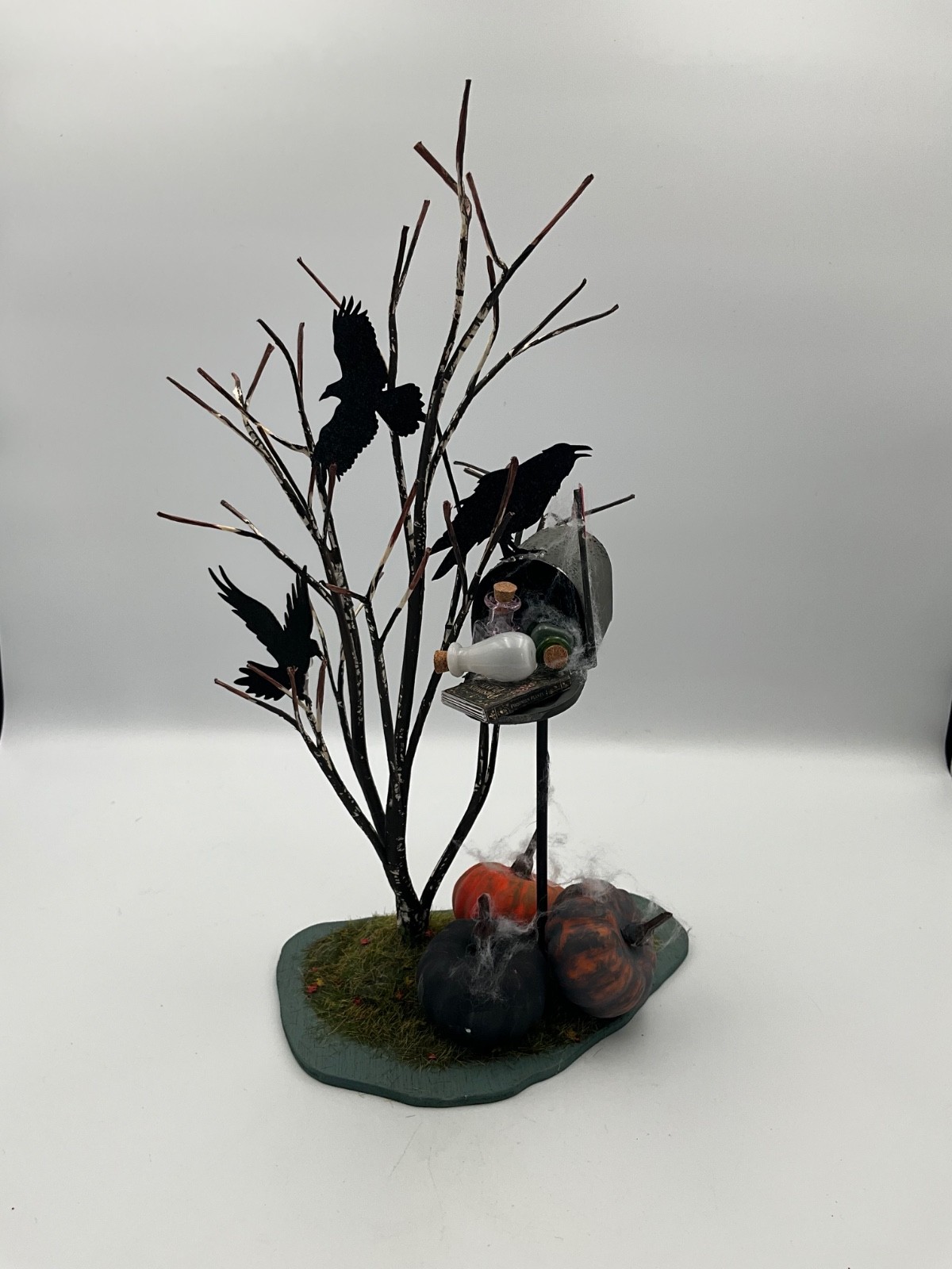 Byers Choice Accessory Halloween Tree w/ Ravens, Mailbox, Cobwebs, Potion Jars