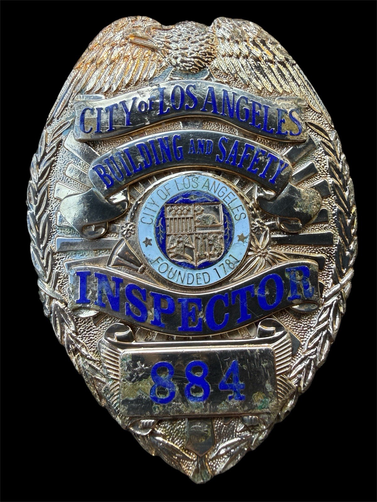RARE Los Angeles Building Safety Inspector Shield #884 City LA Sun Co