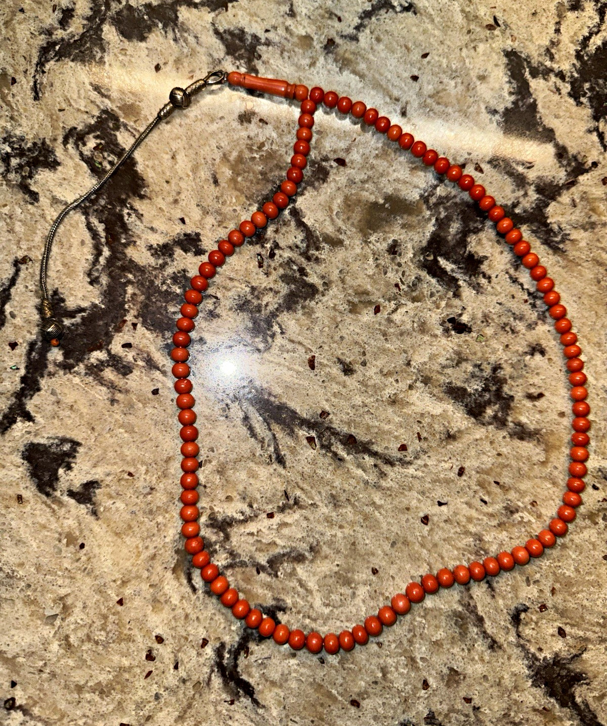 Antique Mediterranean Red Coral Misbaha Subha Silver Tassel Carved Imam 52.05g Antique Mediterranean Red Coral Misbaha Subha Silver Tassel Carved Imam 52.05g