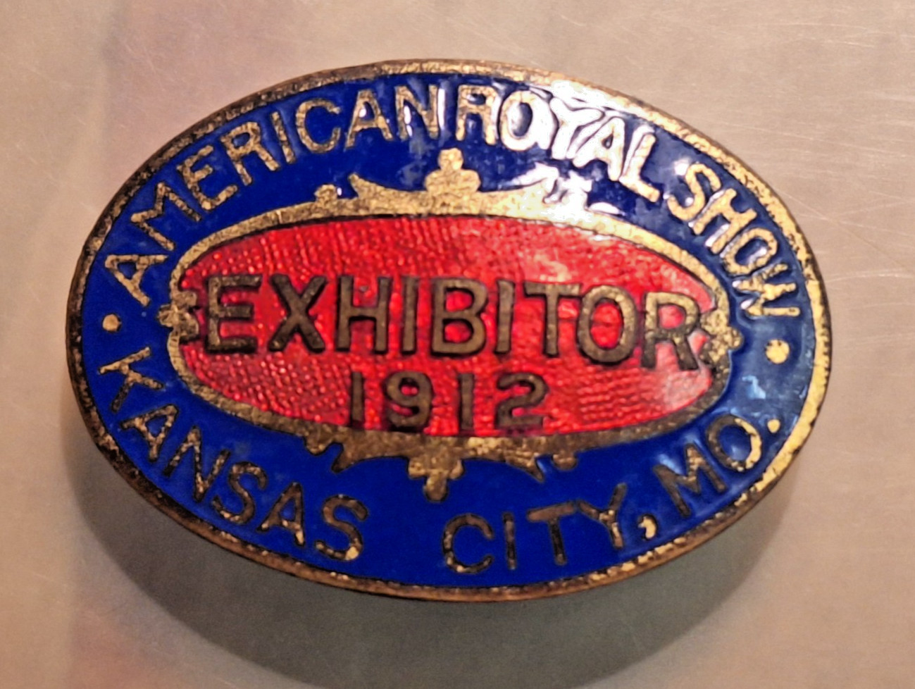 1912 American Royal Kansas City EXHIBITOR Pin Button Live Stock Show Missouri MO