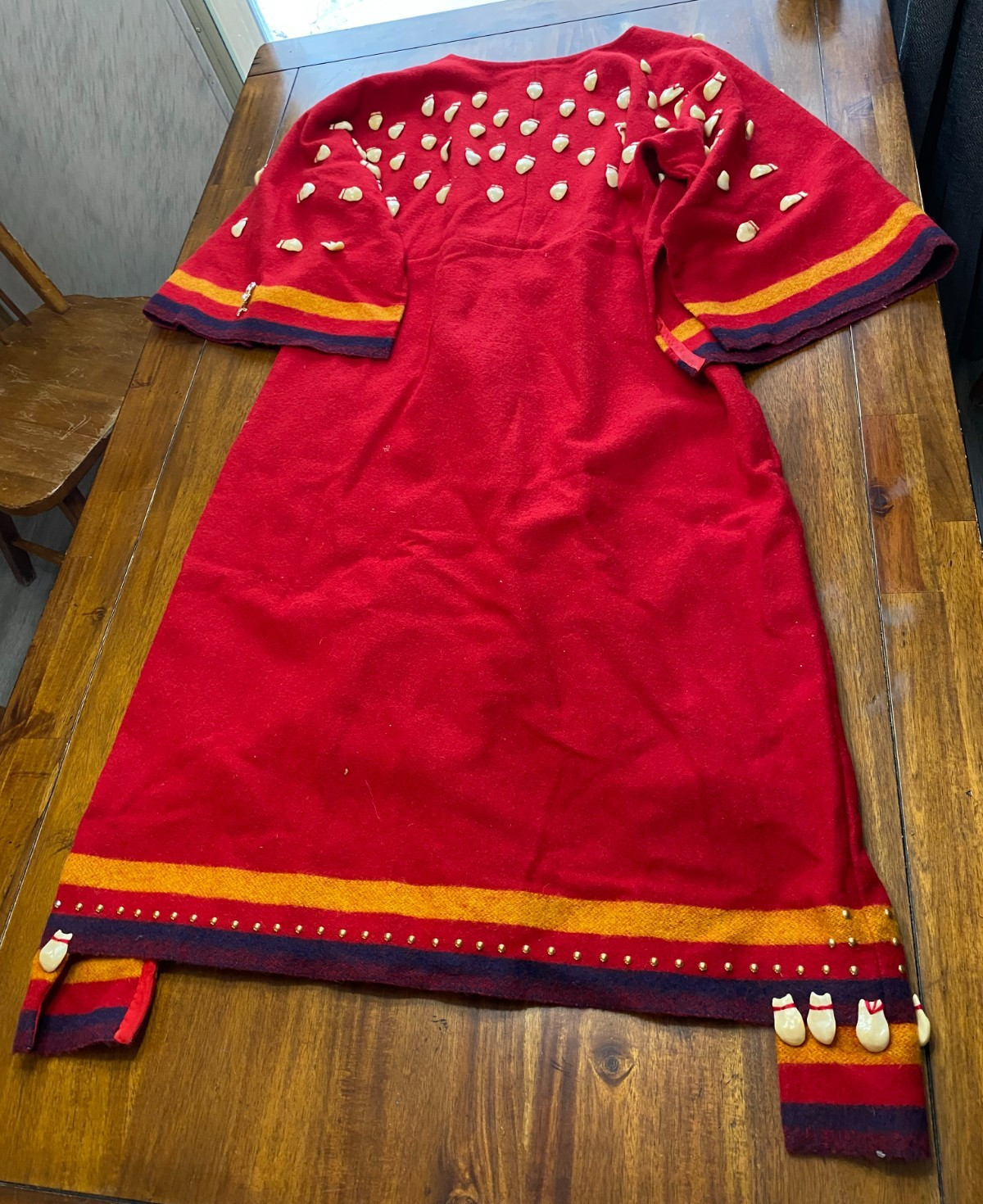 RARE Vintage Native American Indian Woman\'s Red Wool Elks Tooth Ghost Dress