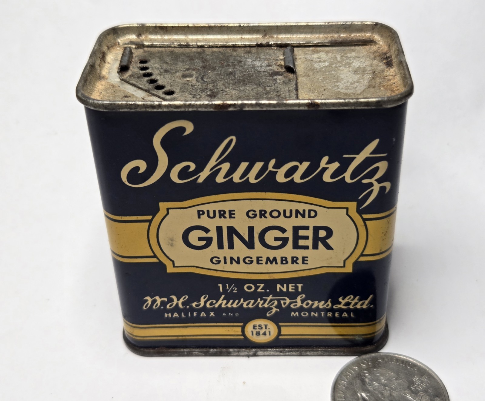 GROUND GINGER Tin 1 1/2 Oz Vintage Spice Schwartz & Sons Halifax Montreal CANADA
