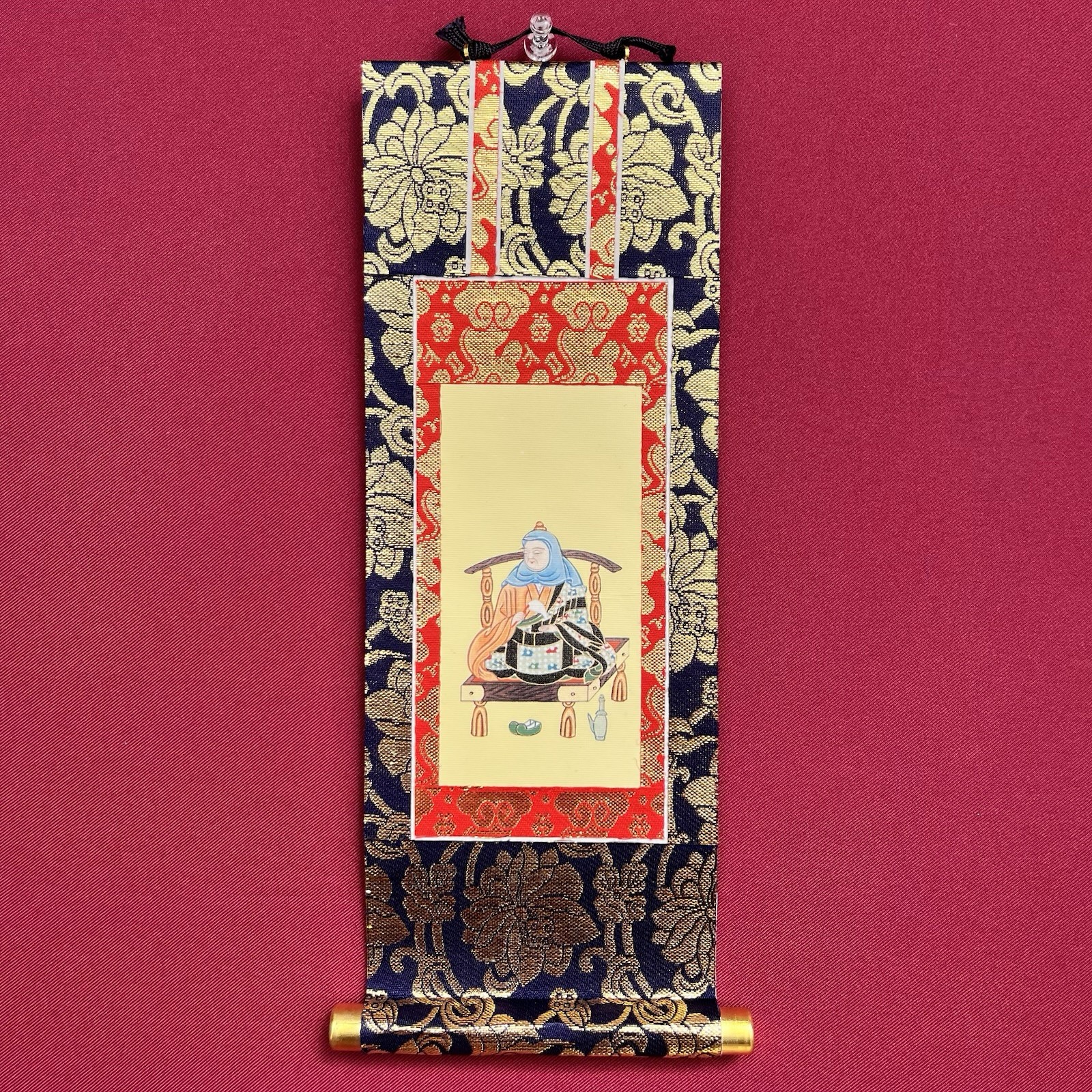 Japanese Tendai Daishi Zhiyi Printed Buddhist Hanging Scroll for a Home Altar