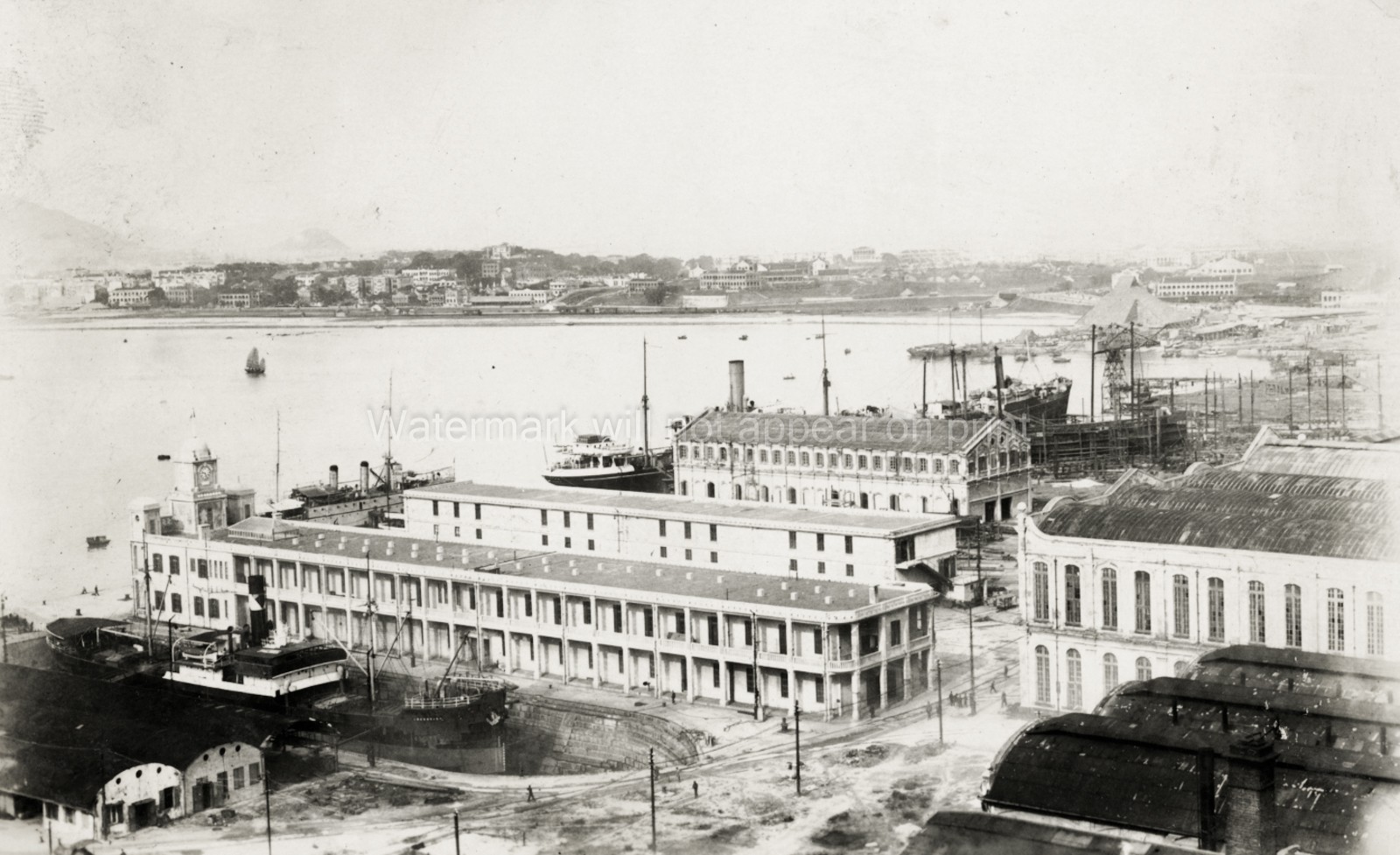 British Royal Navy Dockyard Kowloon Hong Kong Harbor Ships Vtg. Photo 19thC.