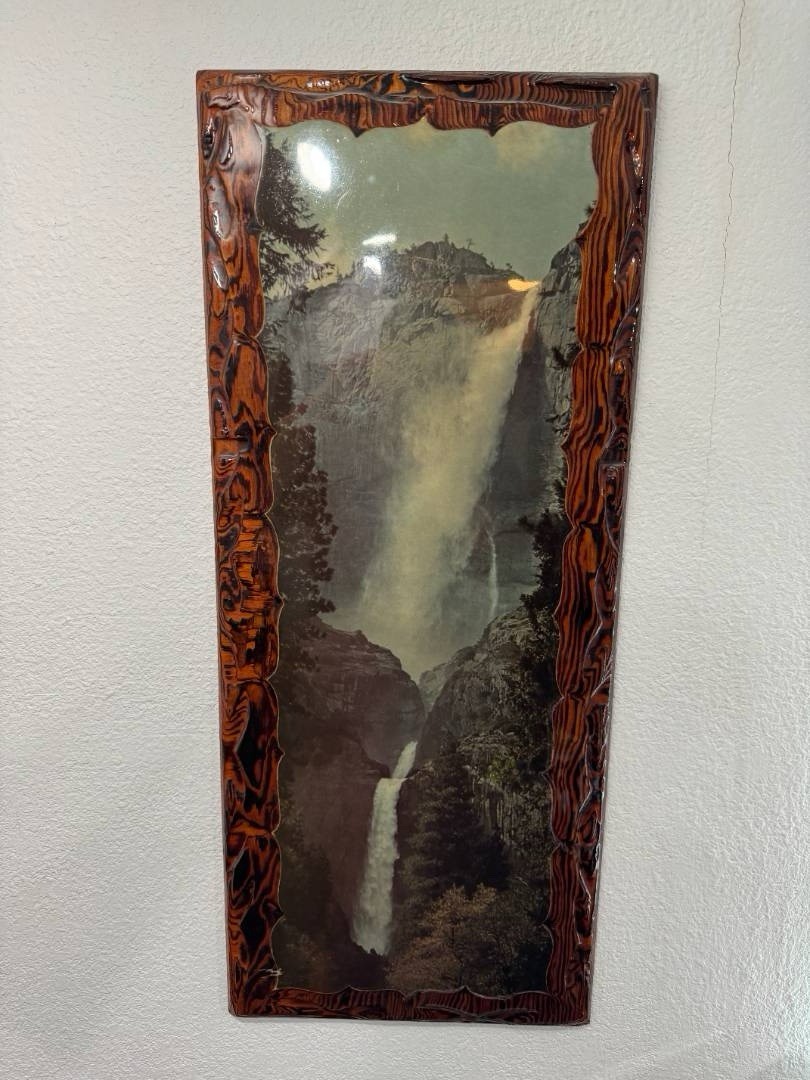 Vintage Yosemite Falls Scenic Wood Wall Plaque, Rustic Lodge Décor, 36\