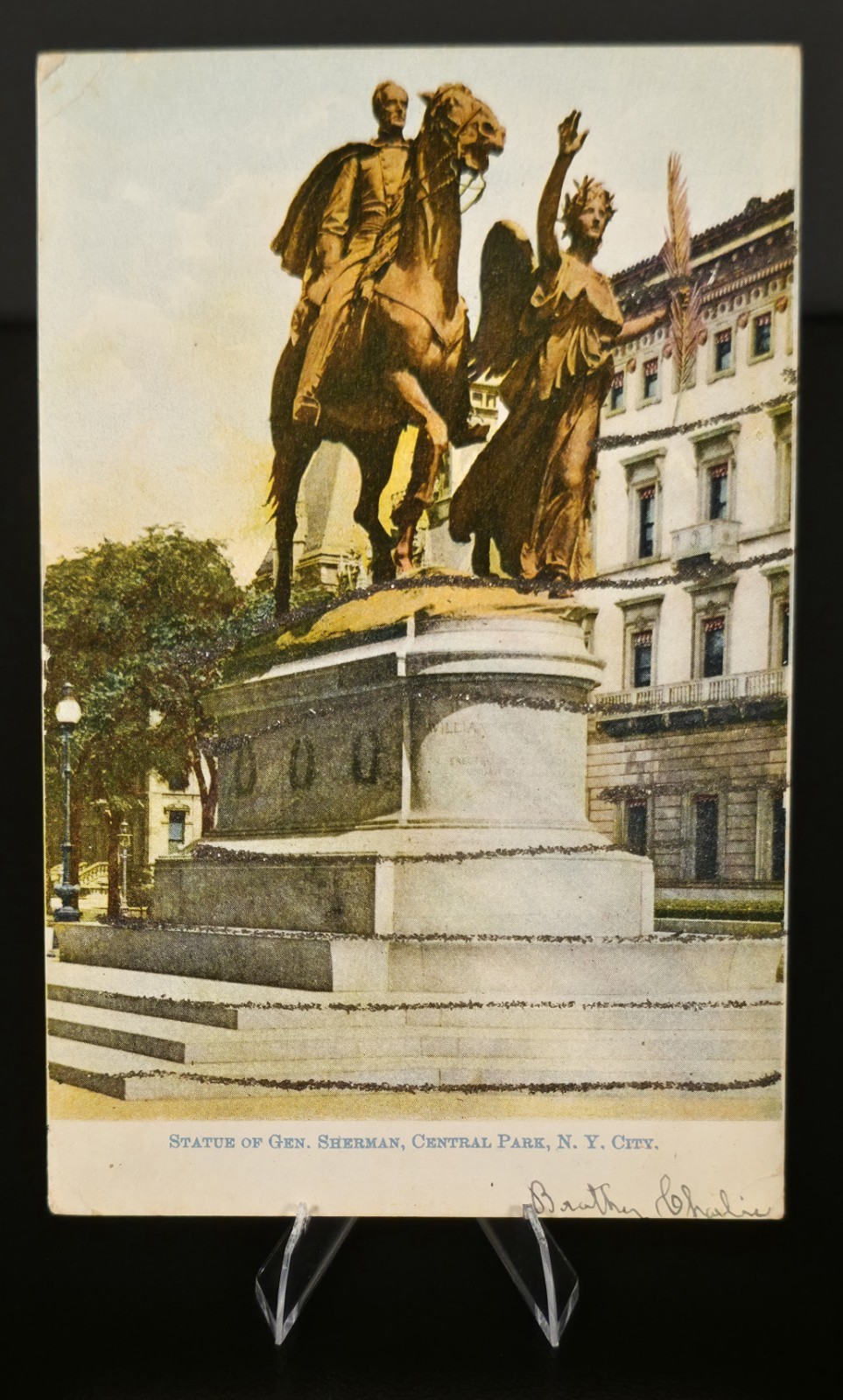 Antique NYC Embossed Mica Glitter Postcards Lot 2 Sherman Soldiers Monument