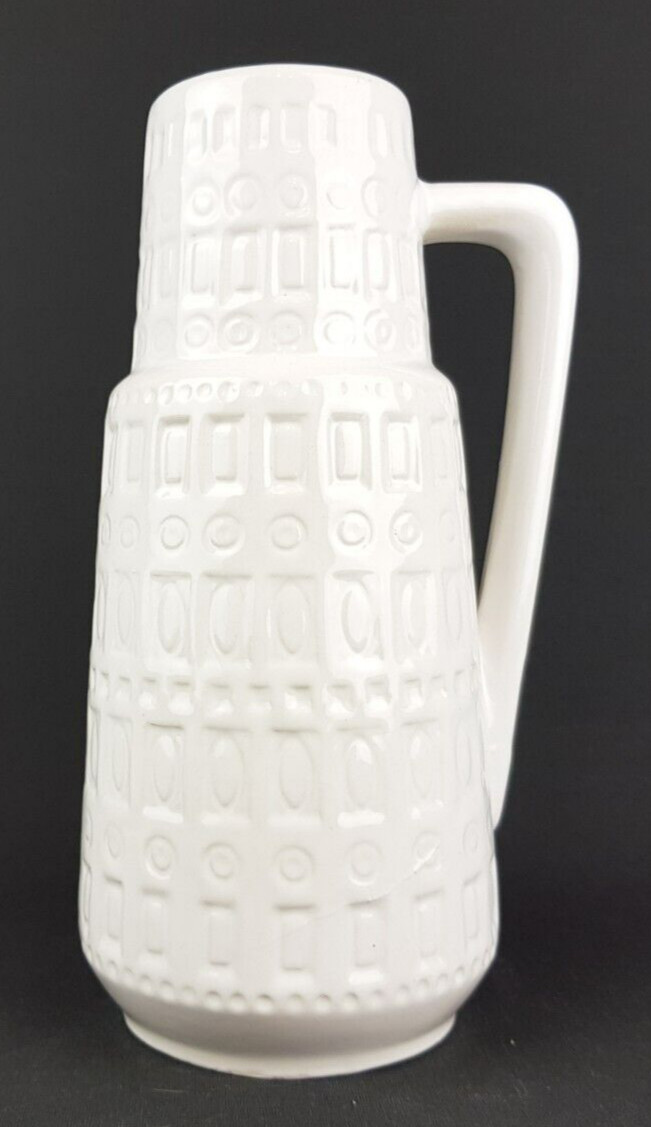 Vintage SCHEURICH KERAMIK White Handled Vase Inka Decor 416 26 WGP 1960s 1970s