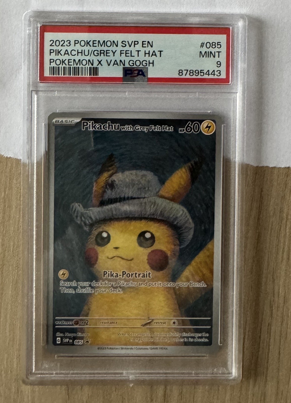 Pokemon Card Pikachu with a Grey Felt Hat #085 Van Gogh Museum PSA 9 Mint