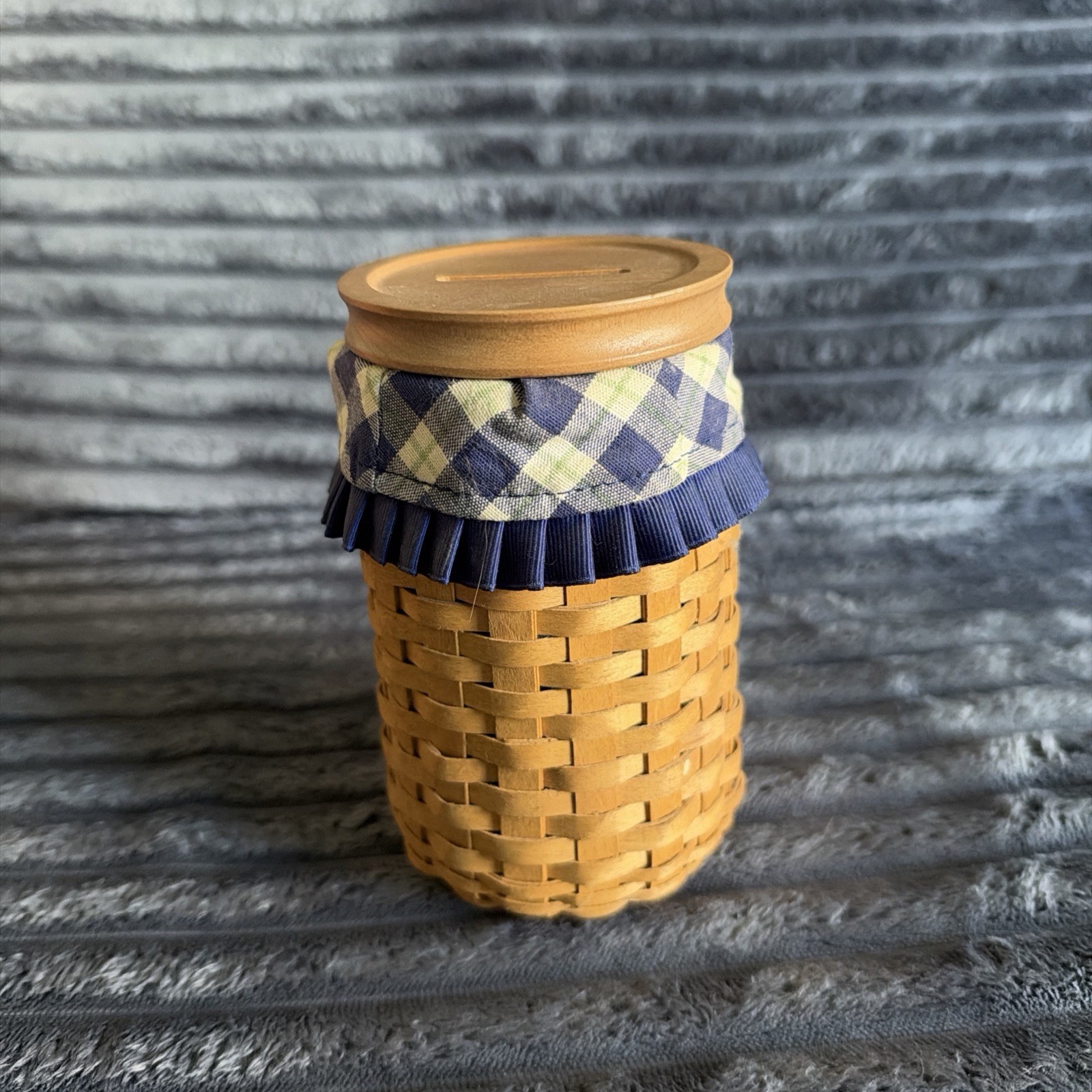 Longaberger 2003 Blue Ribbon Pride Bank Basket Protector  & Lid W/ Slot  #669