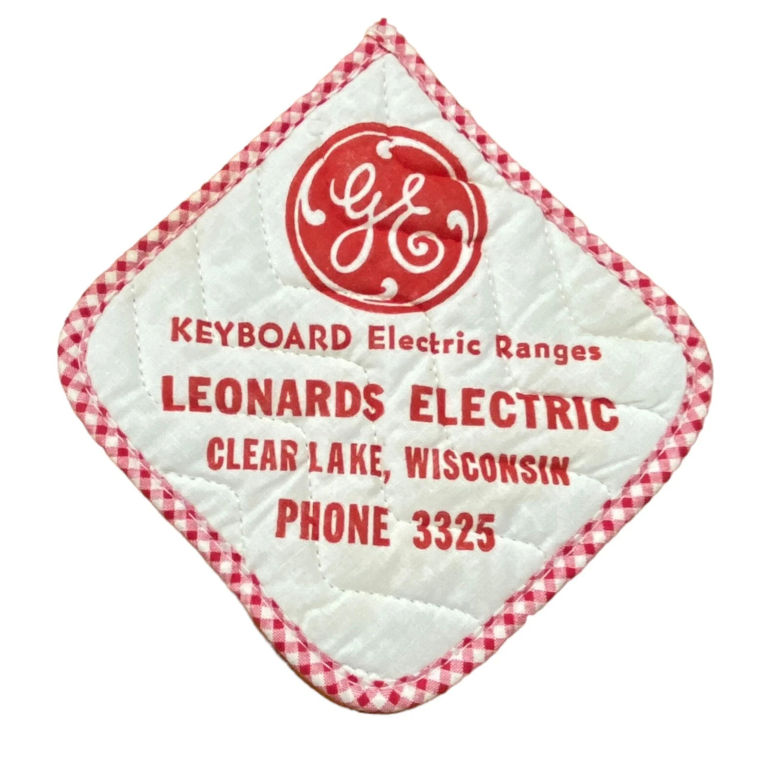 Vtg GE Keyboard Electric Ranges Potholder Leonard\'s Electric WI USA.