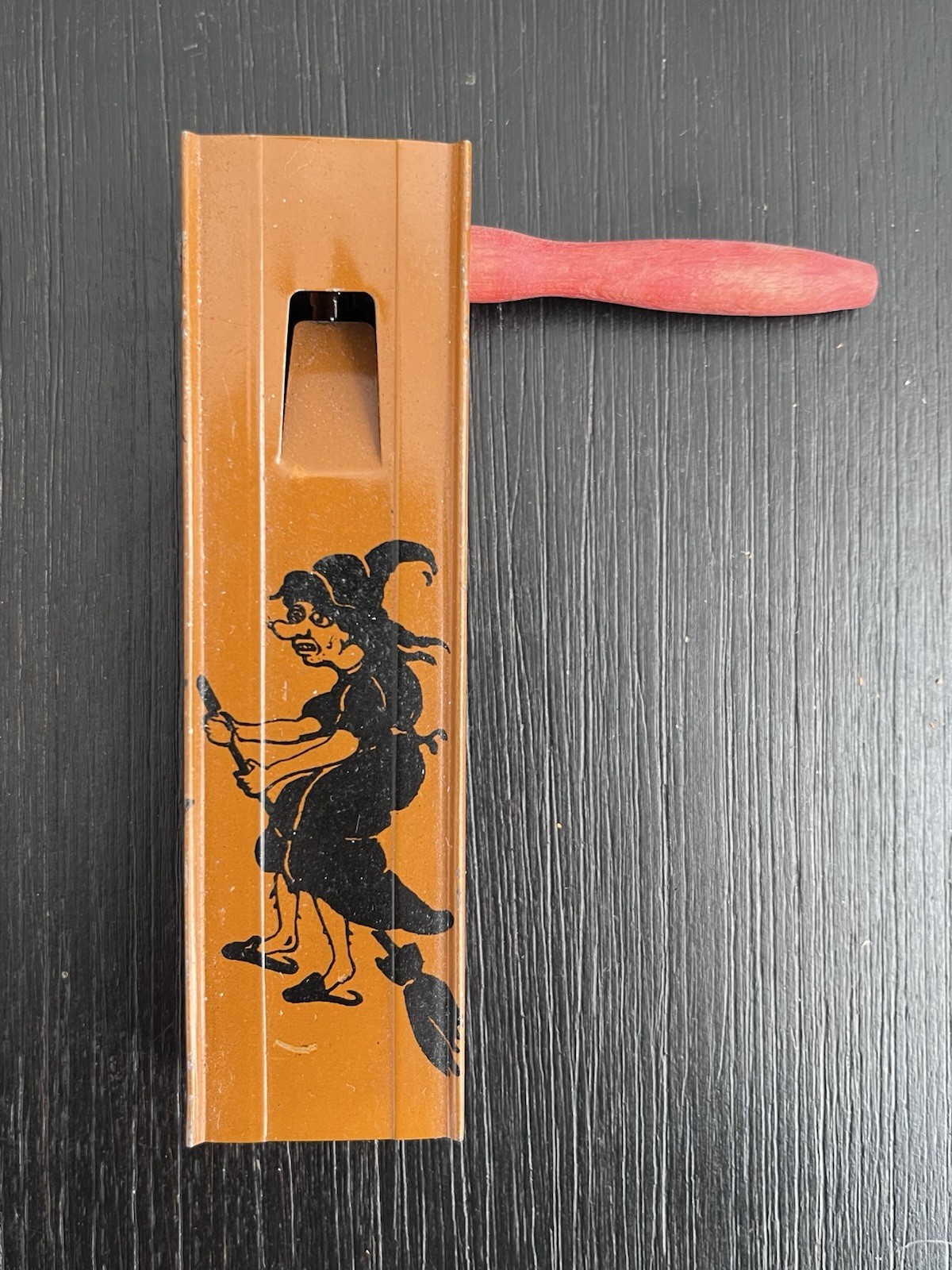 Vintage Halloween 1920s Germany Tin Ratchet Noisemaker Witch Frog Demon