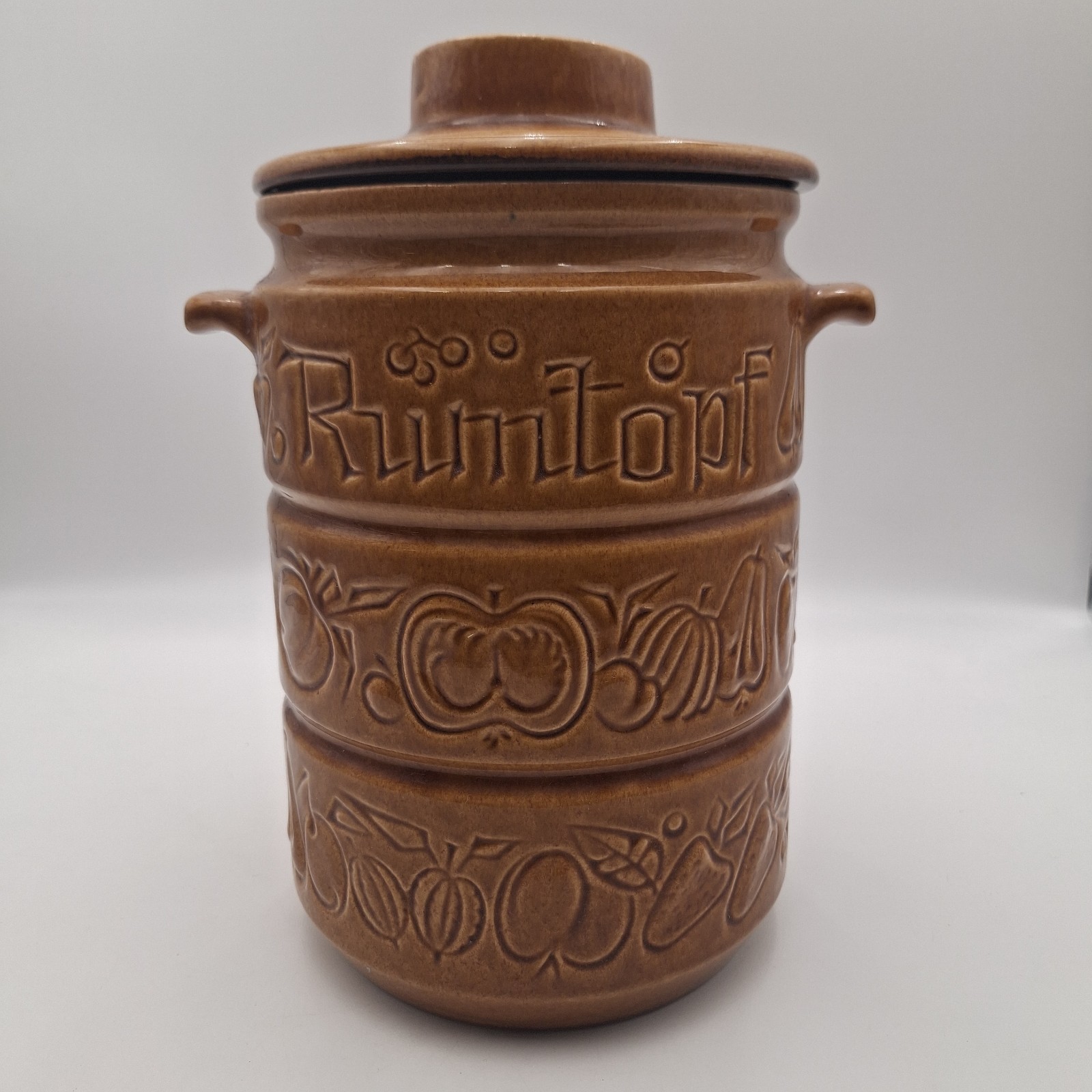 Vintage West Germany Scheurich Rumtopf 825-32 Lidded Crock Solid Brown Fruit Vintage West Germany Scheurich Rumtopf 825-32 Lidded Crock Solid Brown Fruit