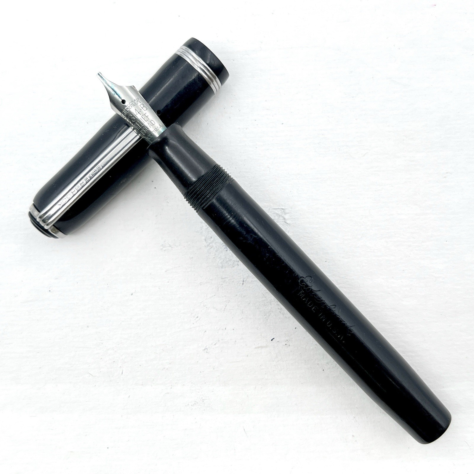 VTG Esterbrook J Transitional Fountain Pen Black 2314B Broad Steel Nib AS IS